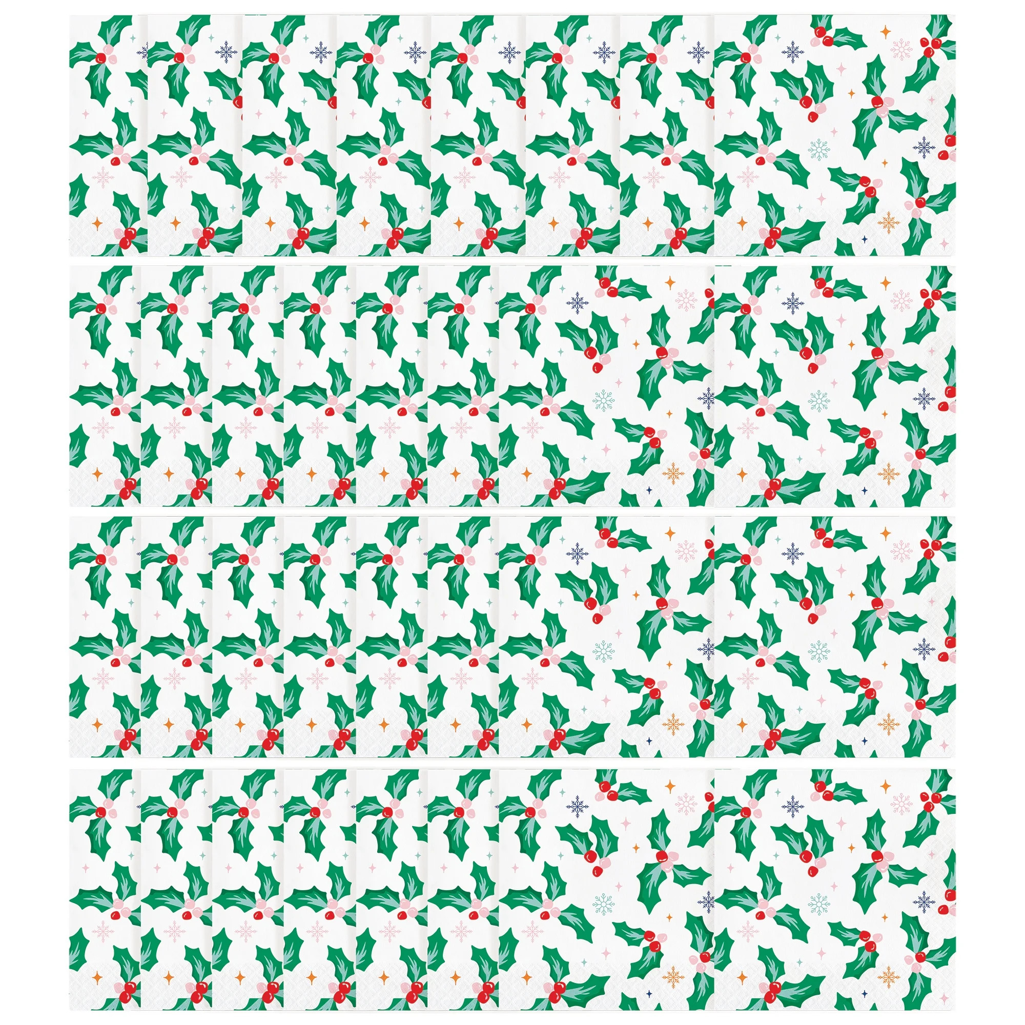 Holly Leaves Paper Christmas Napkins, Green and White, 6.5" x 6.5", 32 Count, by Holiday Time | Walmart (US)