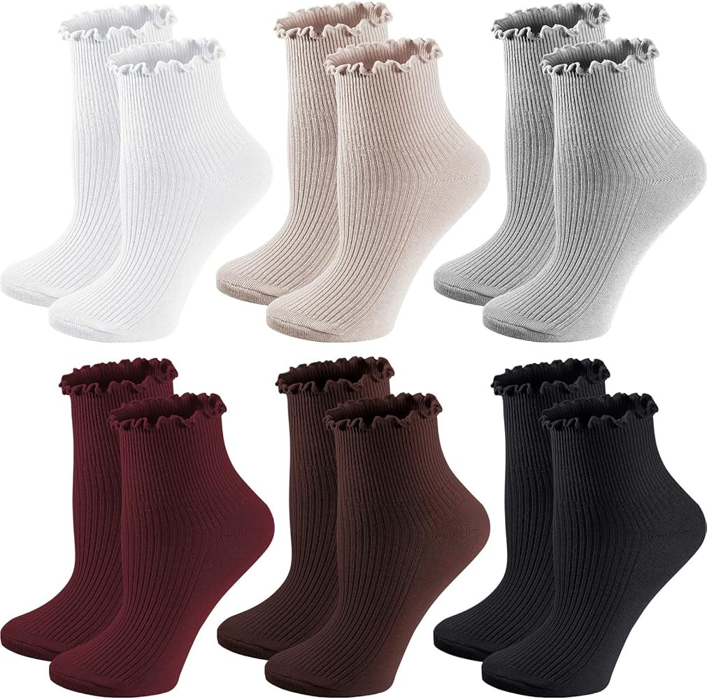 Ruffle Socks For Women,Cute Cotton Ankle Socks Solid Color Casual Frilly Socks | Amazon (US)