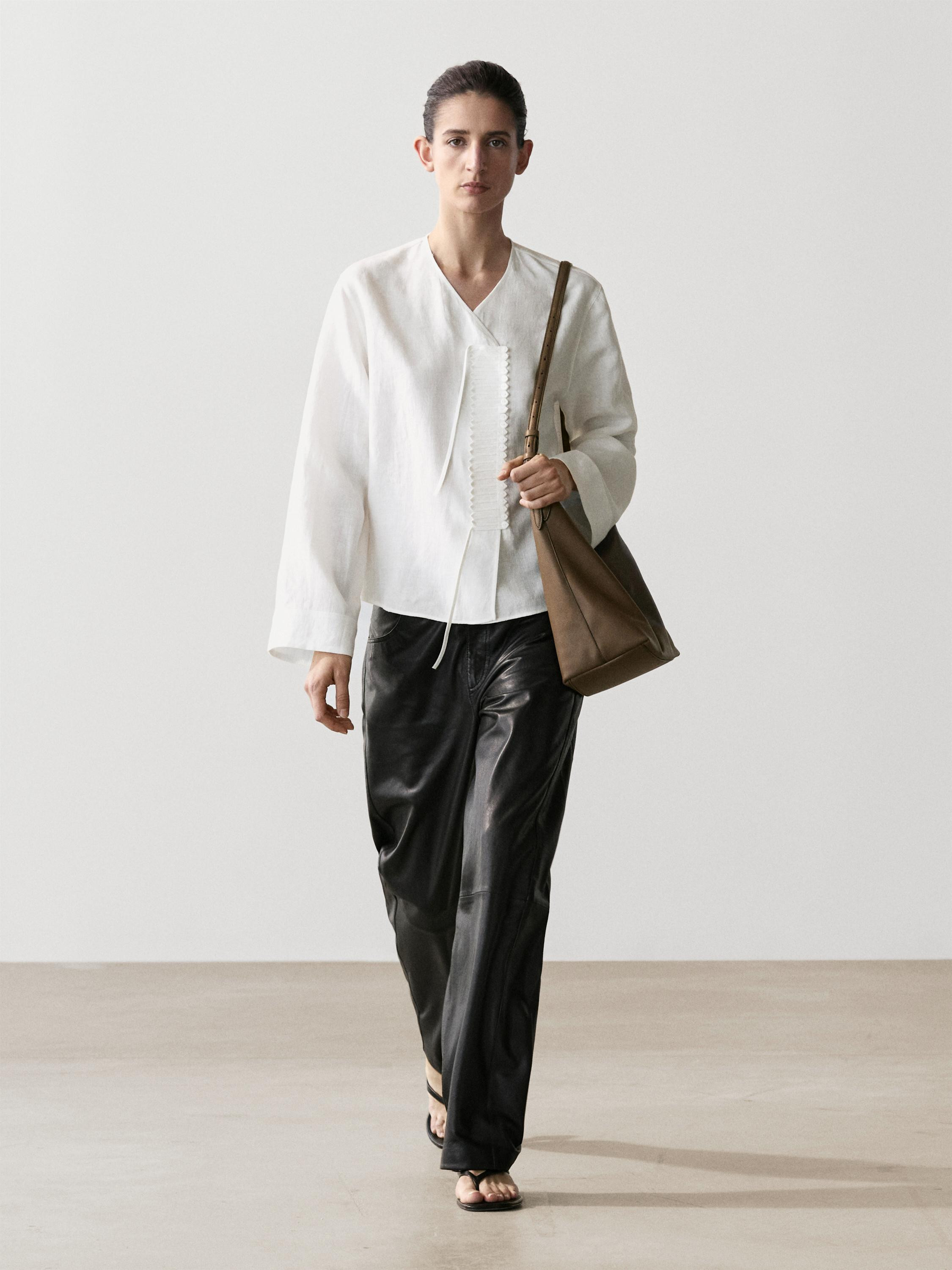 Flowing shirt with chest detail | Massimo Dutti UK