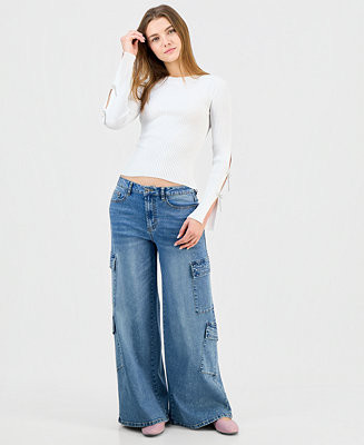 Juniors' High-Rise Embellished Cargo Jeans | Macy's