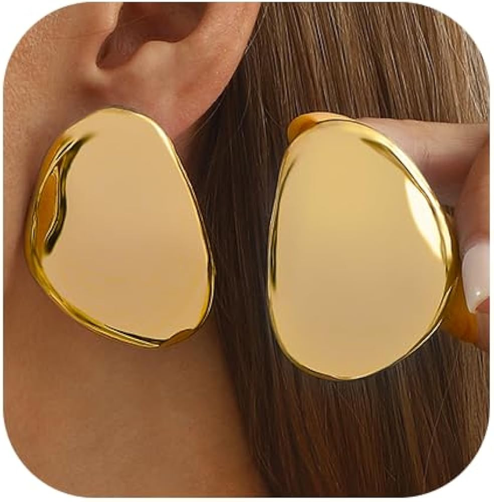 Chunky Statement Earrings for Women Exaggerated Big Gold Round Square Drop Dangle Earrings Minima... | Amazon (US)