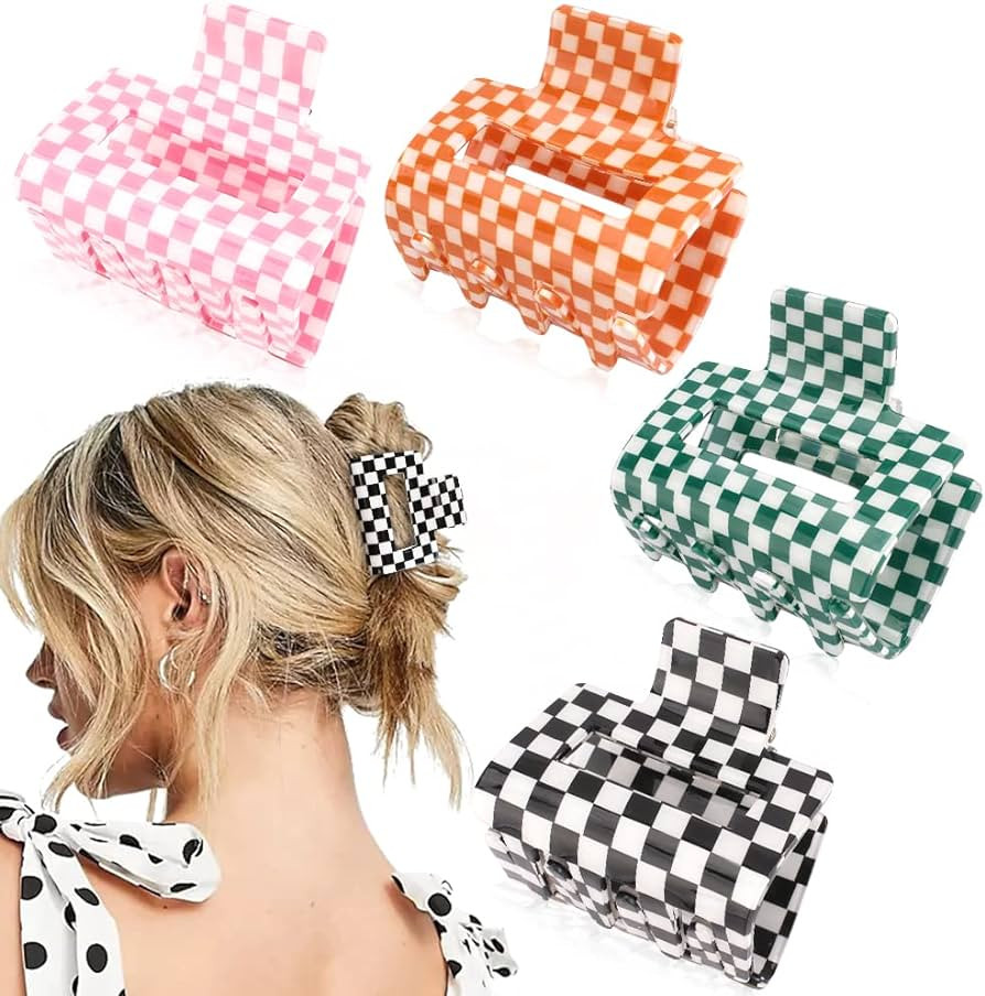 Ahoney 4 Pack Checkered Hair Clip Hair Claw Clips for Thin Hair 2" Hair Clips Y2k Accessories Cut... | Amazon (US)
