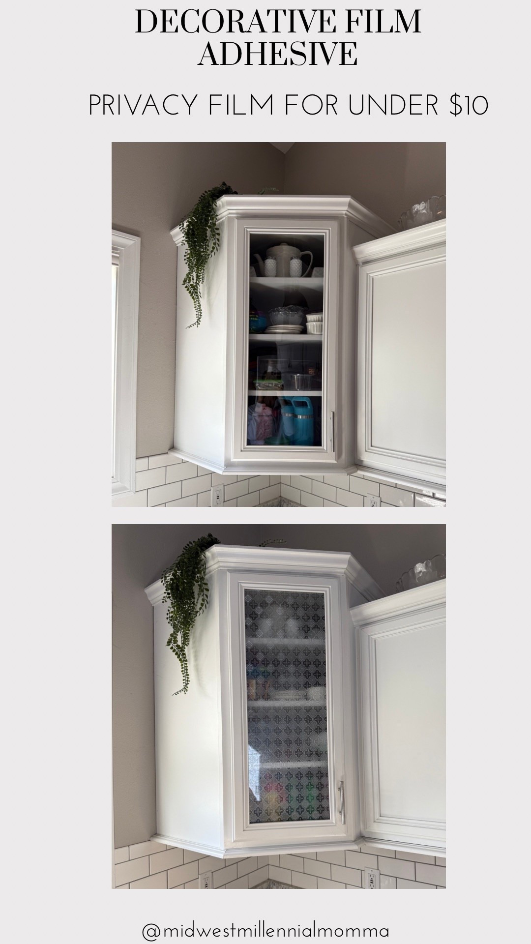 Decided I needed more privacy in this glass cupboard as it mainly houses kids items now so added this $10 window film to hide the items better. 

#LTKmomlife #LTKHome #LTKFamily