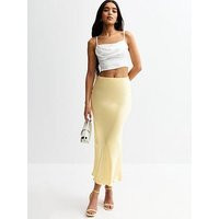 New Look Light Yellow Bias Cut Satin Midi Skirt | Very (UK)