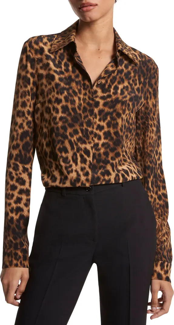 Michael Kors Collection Hansen Cheetah Print Silk Crêpe de Chine Shirt | Nordstrom | Nordstrom