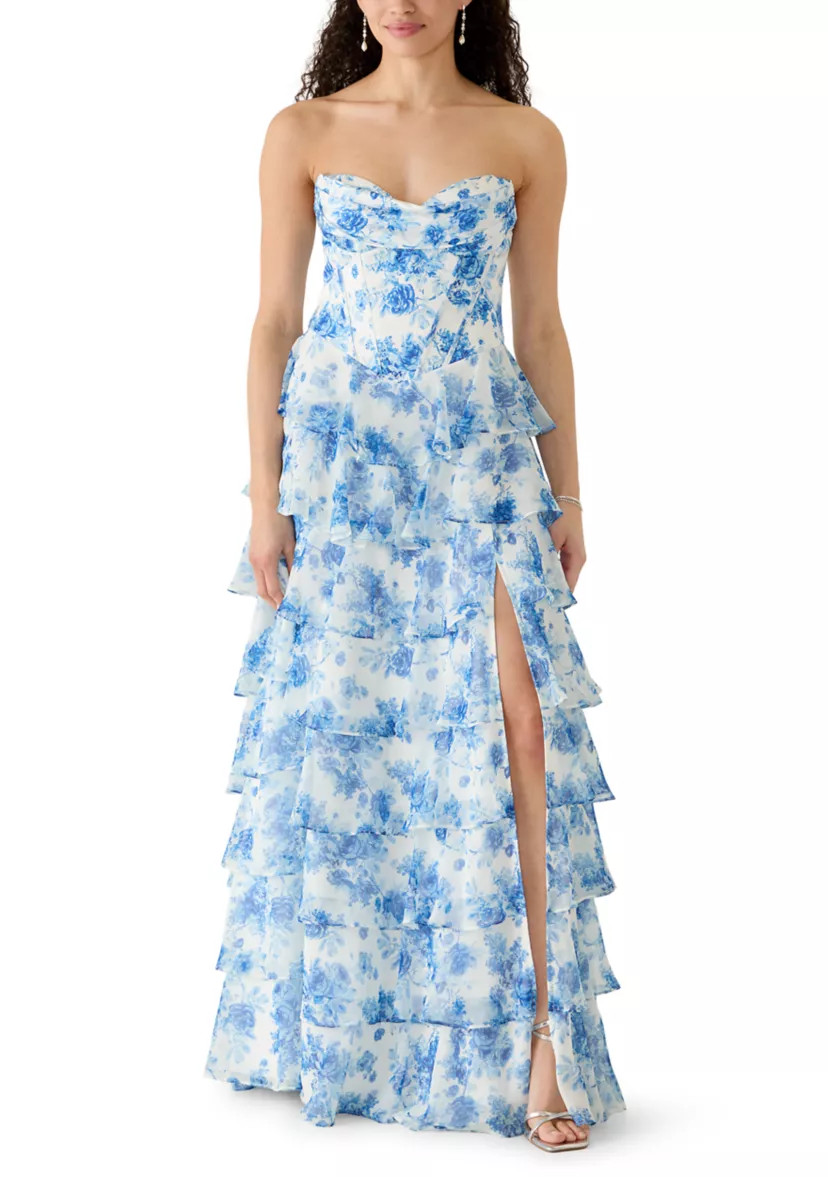 Women's Printed Tiered Ruffle Gown | Belk