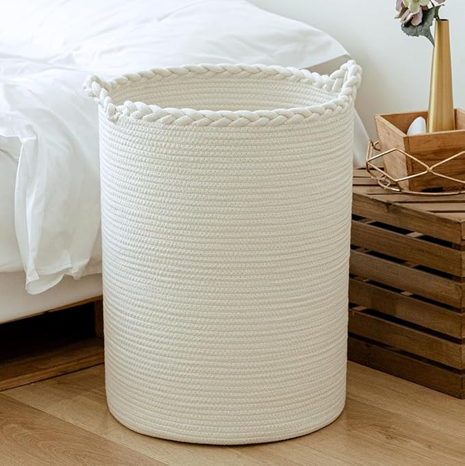 58L Woven Laundry Basket,Cotton Tall Laundry Hamper for Blankets,Clothes,Pillows,Toys,Shoes Large... | Amazon (US)