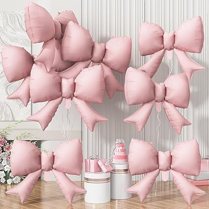 8pcs Pink Bow Foil Balloons, Pink Mylar Bow Shaped Balloons Coquette Party Decorations for Girls ... | Amazon (US)