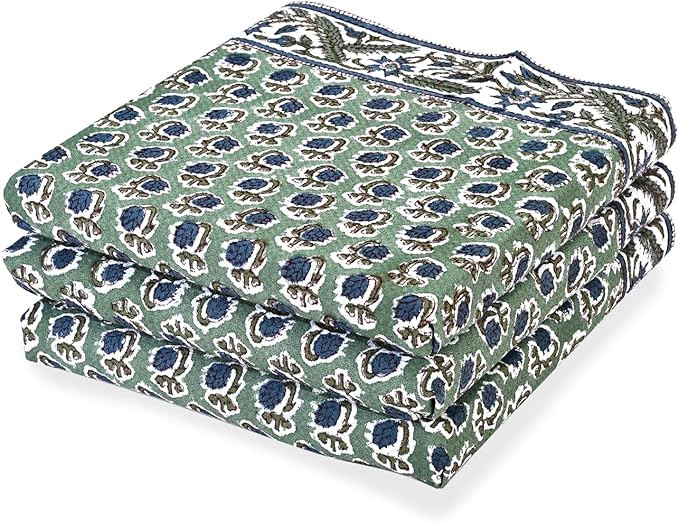 Ridhi Basil Green Hand Block Print Waffle Kitchen Towel Set of 3-16 x28 Ultra Absorbent Quick Dry... | Amazon (US)