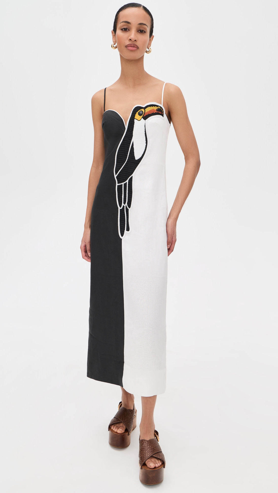 FARM Rio Black and White Embroidered Toucan Sleeve Dress Black and White S | Shopbop