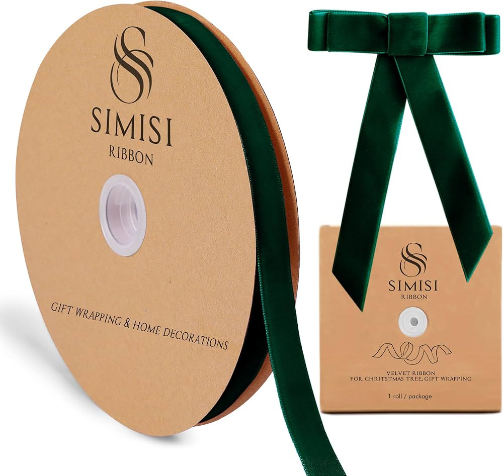 Dark Green Velvet Ribbon 5/8'' 25 Yards for Christmas Tree, Gift Wrapping, Flower Bouquet, Wreath... | Amazon (US)