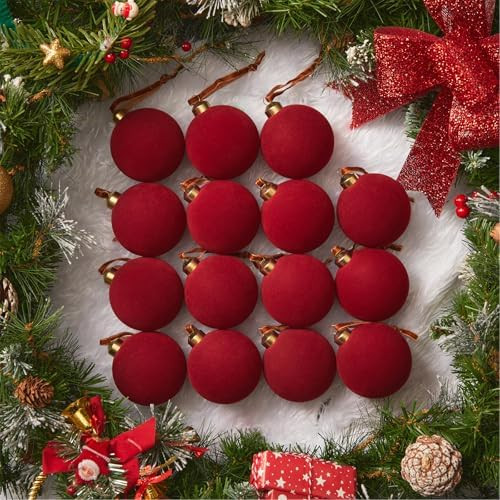 Brightown 15 Pcs Red Velvet Christmas Balls, 3.15 Inch Velvet Ornaments for Christmas Tree, Chris... | Amazon (US)