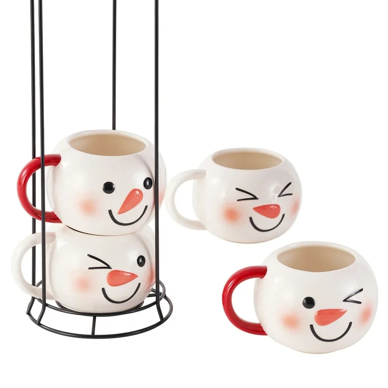 Snowman Stacking Ceramic Mug Set 12 OZ 4-Piece Holiday Time | Walmart (US)