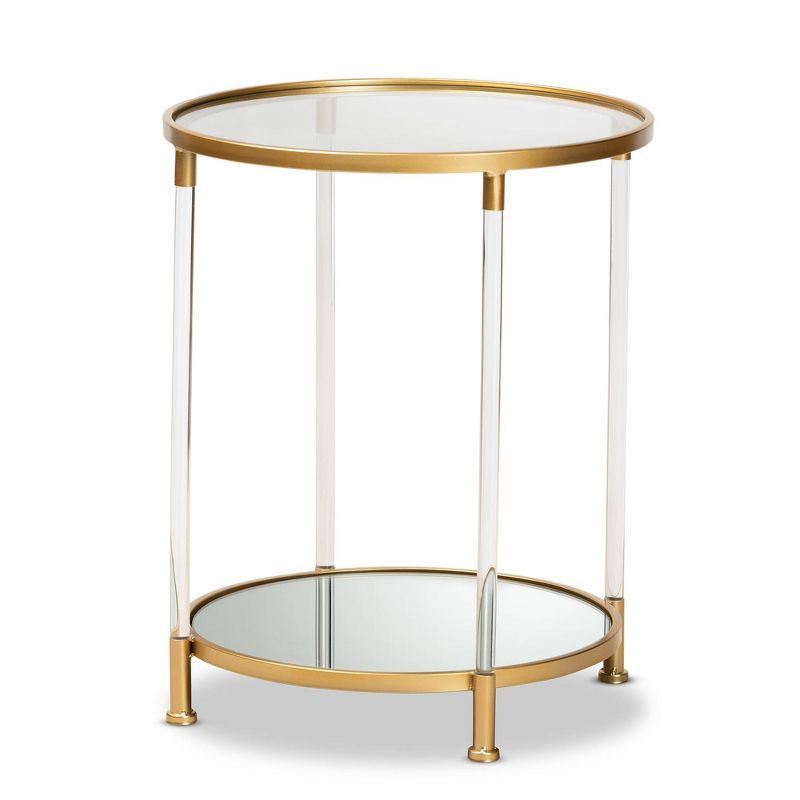 Aubrie Metal and Mirrored Glass Round Accent End Table with Acrylic Legs Gold - Baxton Studio | Target