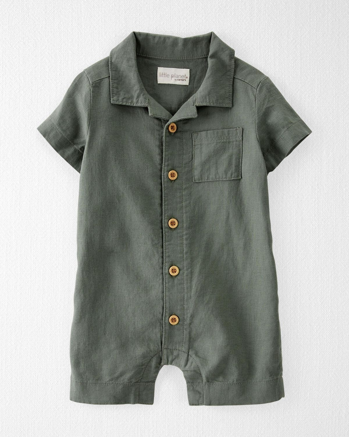 Olive Sage Baby LENZING™ ECOVERO™ Linen Blend Button-Front Romper | carters.com | Carter's