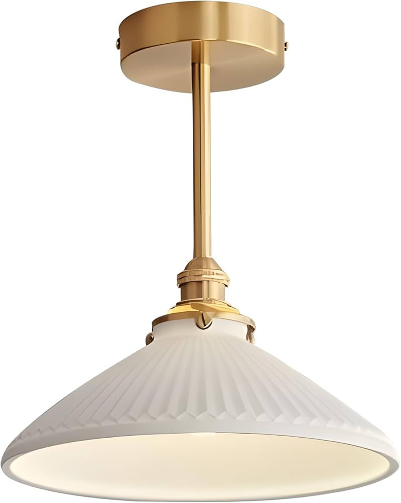 Gold Semi Flush Mount Ceiling Light Mid Century Modern Milk Glass Hallway Ceiling Light Fixtures ... | Amazon (US)