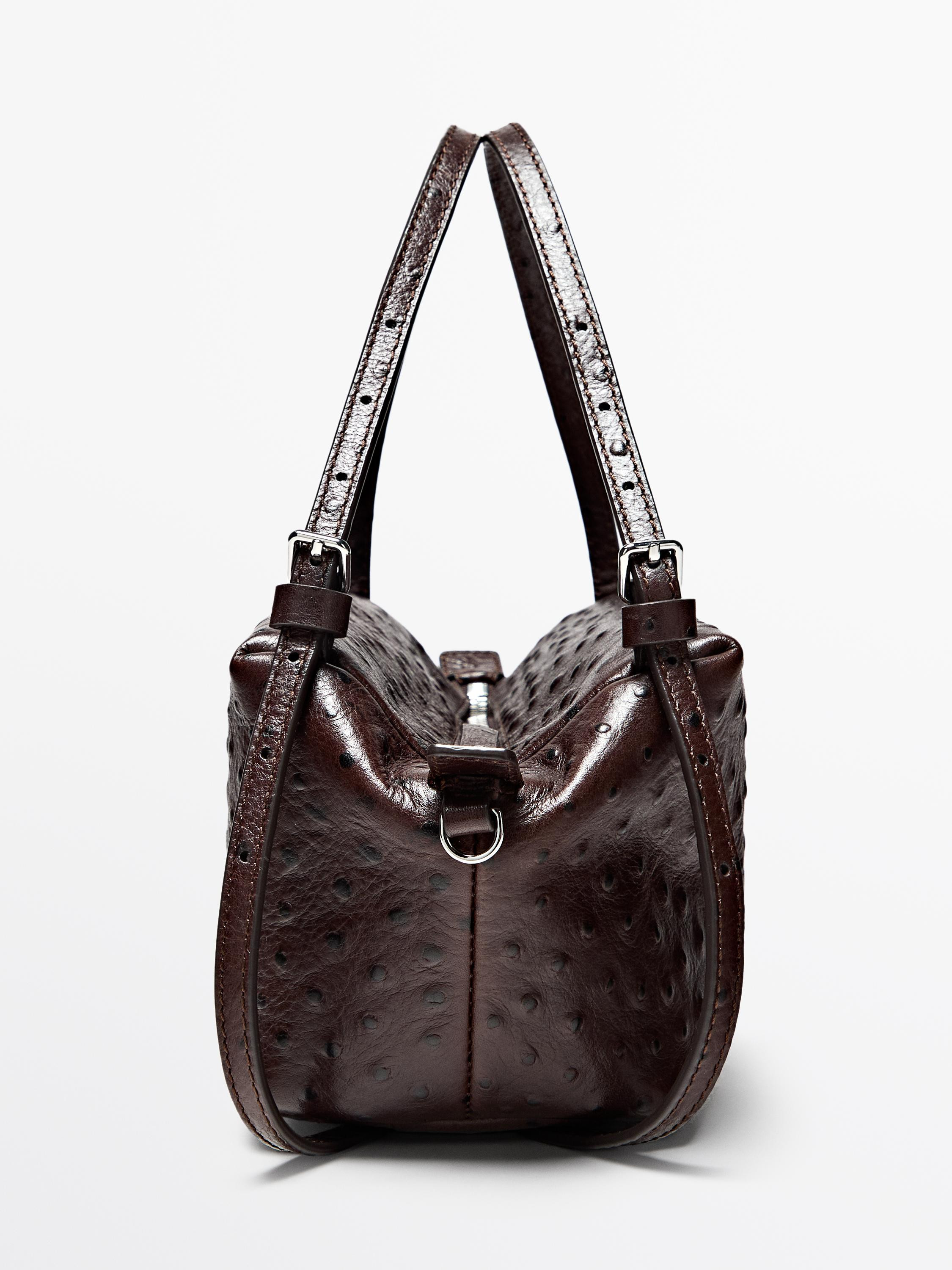 Textured leather mini satchel bag | Zara US