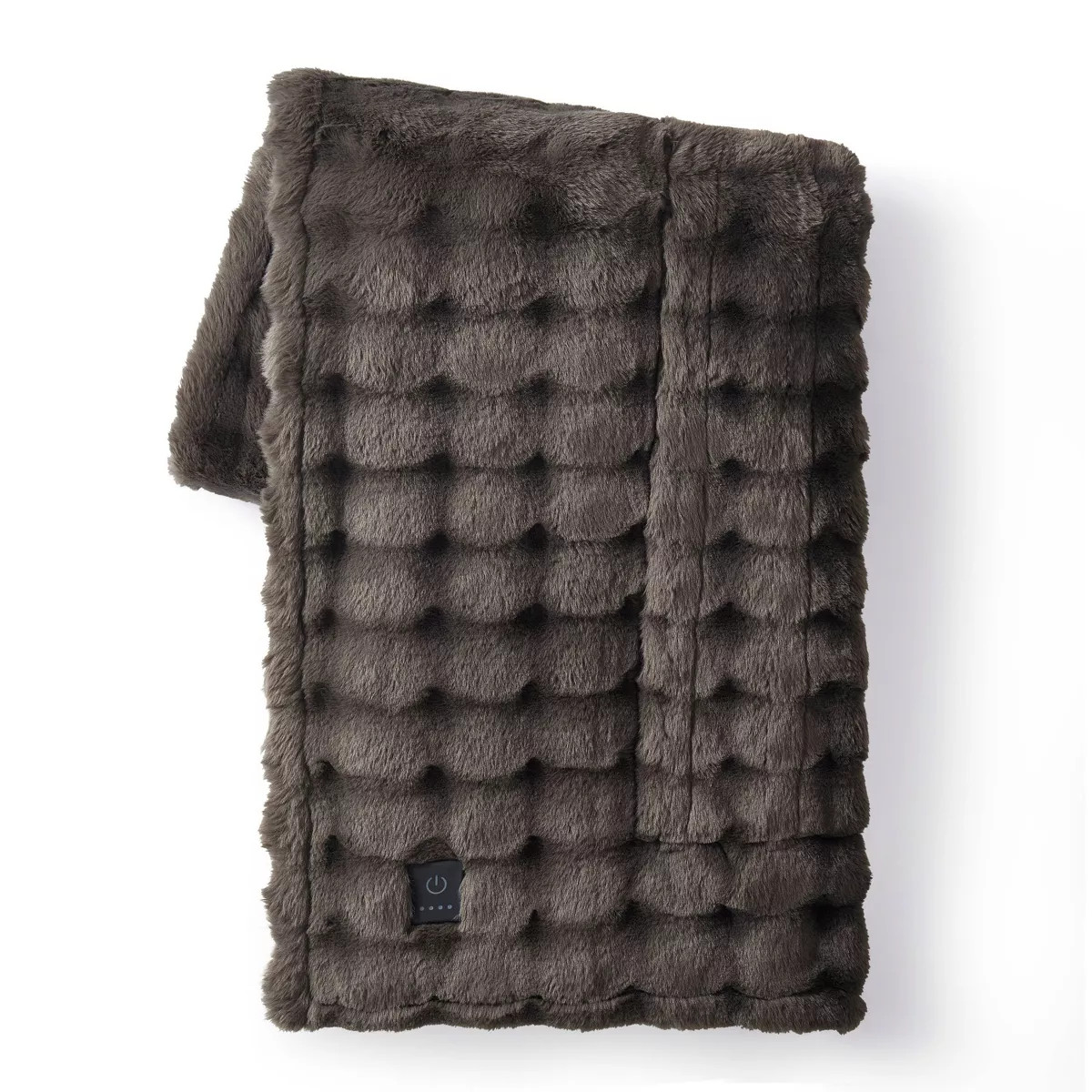 Brookstone Heated Oversized Textured Faux Fur Throw Warm Gray | Target