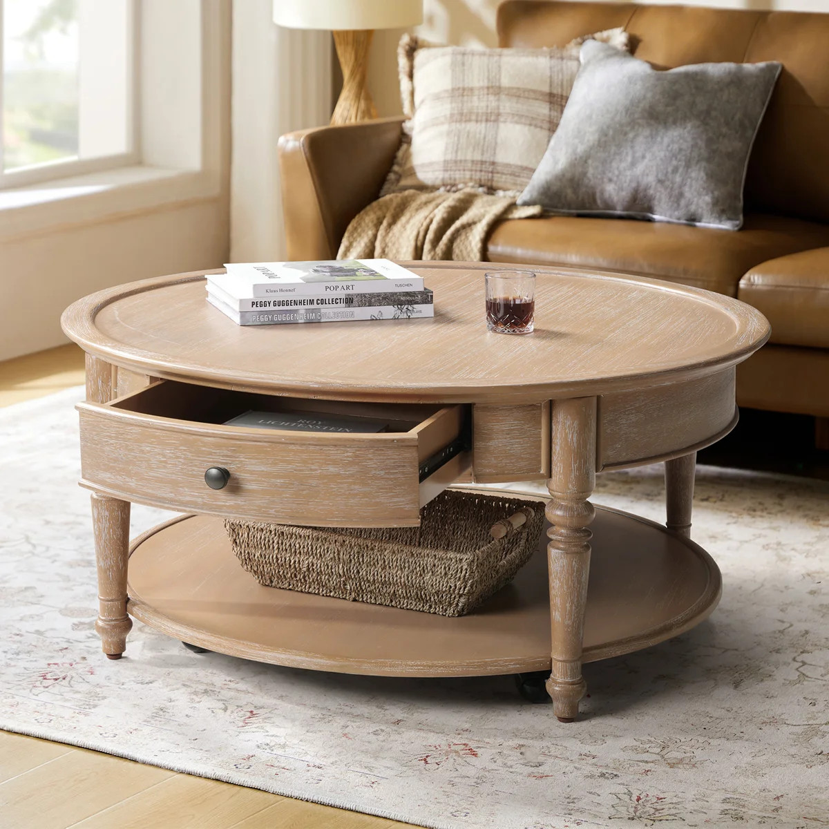Nikolaus 39.5"W Traditional Solid Wood Base with Caster and Storage Coffee Table | Wayfair North America