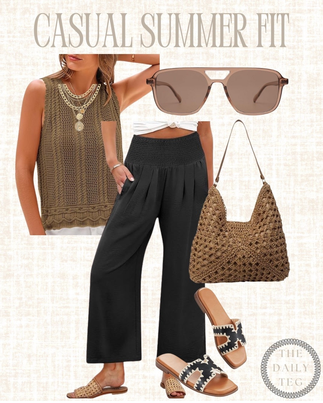 Casual Summer Outfit with Crochet Top & Wide-Leg Pants. This neutral look is lightweight, comfy, and perfect for everyday wear, vacation, or mom-on-the-go days. I love how the crochet texture and relaxed pants make it feel effortless but still put together.


#LTKsummer #LTKstyle #LTKfinds #CasualStyle #SummerOutfits #NeutralStyle #EverydayOutfits

#LTKmomlife #LTKootd #LTKSaleAlert