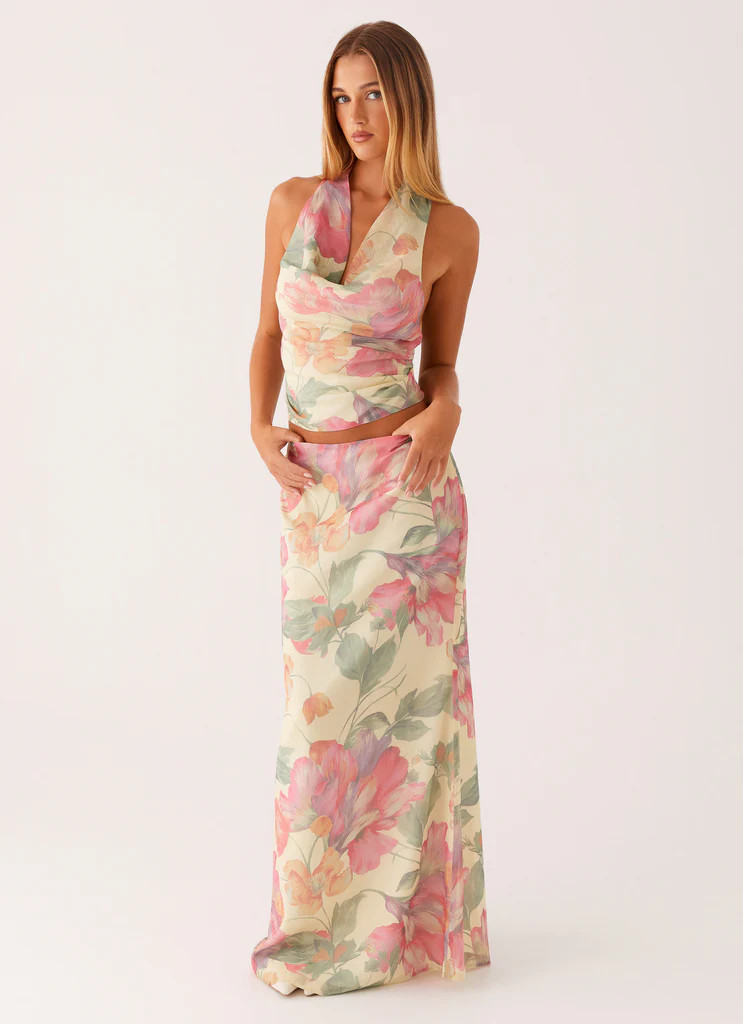 Soulful Low Rise Maxi Skirt - Yellow Peony | Peppermayo (Global)