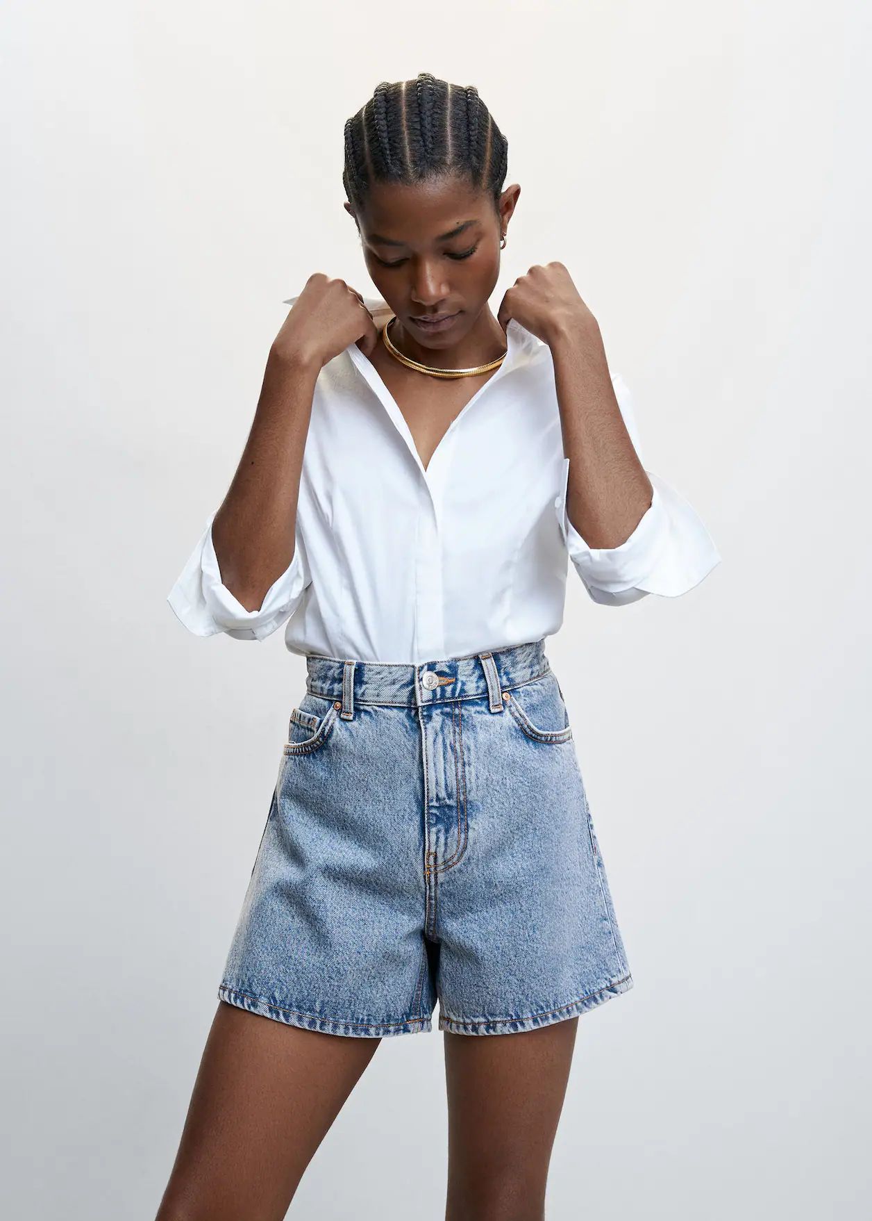 High-waist denim shorts -  Women | Mango USA | MANGO (US)