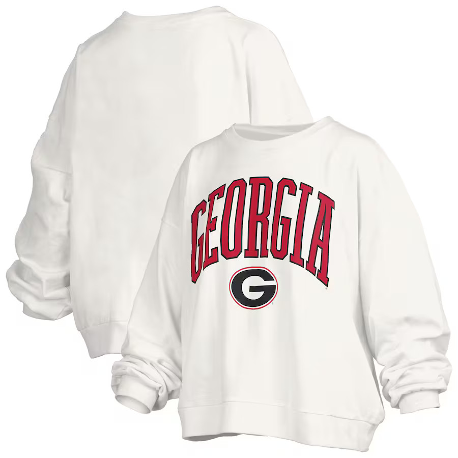 Georgia Bulldogs Pressbox Women's Janise Arch Over Logo Waist Length Oversized Pullover Sweatshir... | Fanatics
