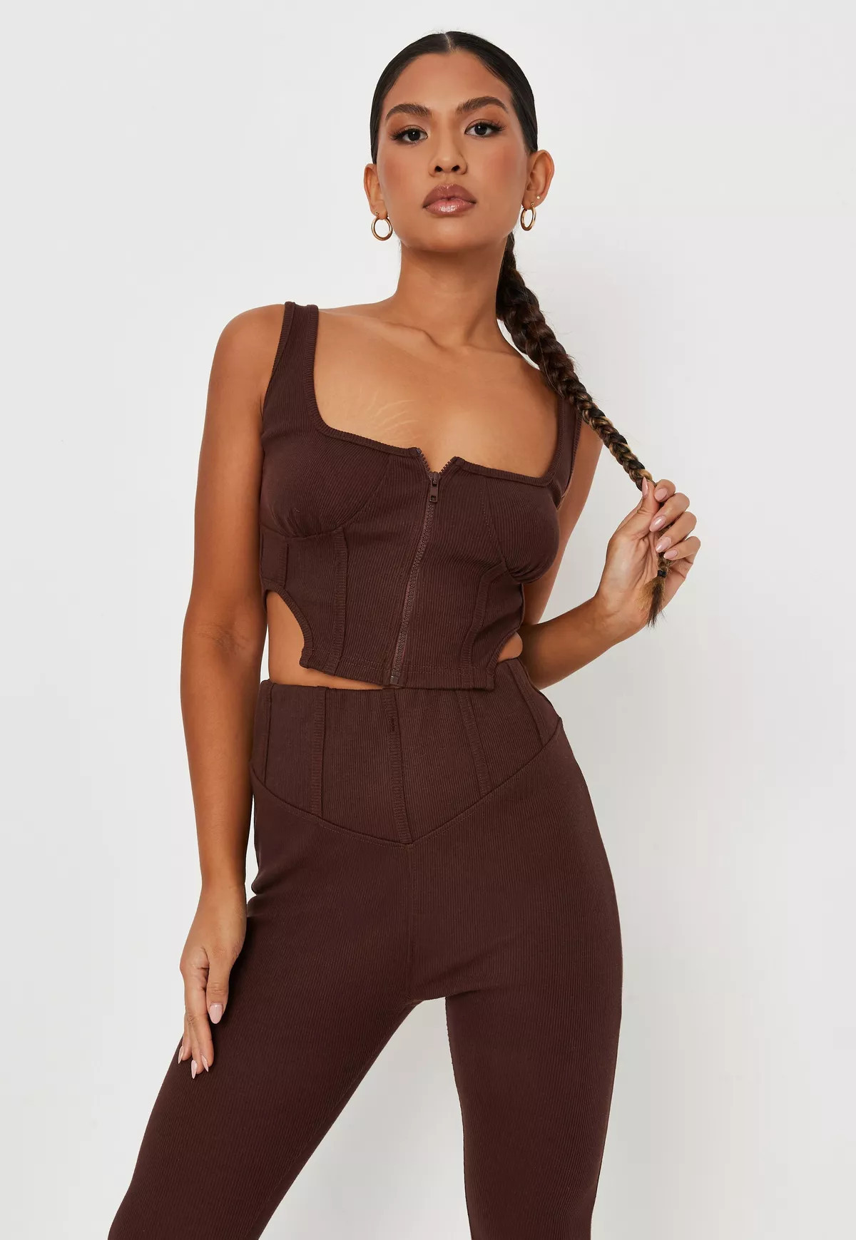 Missguided - Carli Bybel x Missguided Chocolate Rib Square Neck Corset Top | Missguided (US & CA)
