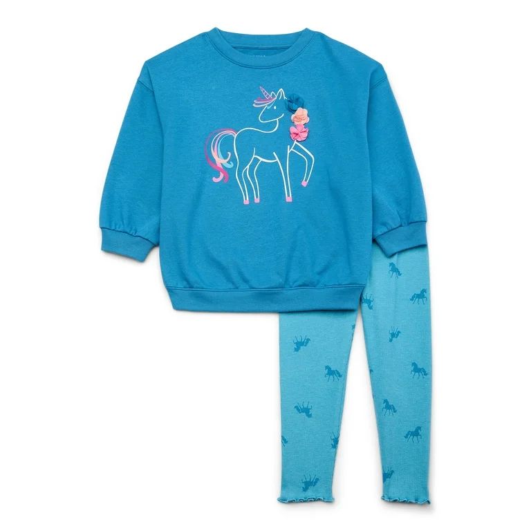 365 Kids by Garanimals Girls Crewneck Sweatshirt and Leggings, 2-Piece Outfit Set, Sizes 4-10 - W... | Walmart (US)