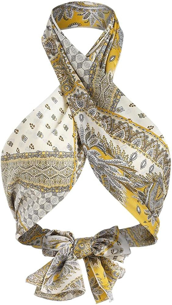 ZAFUL Womens Ribbed Halter Crop Top Ruched Lace-up Cropped Cami Bandana Top Criss Cross Wrap Prin... | Amazon (US)