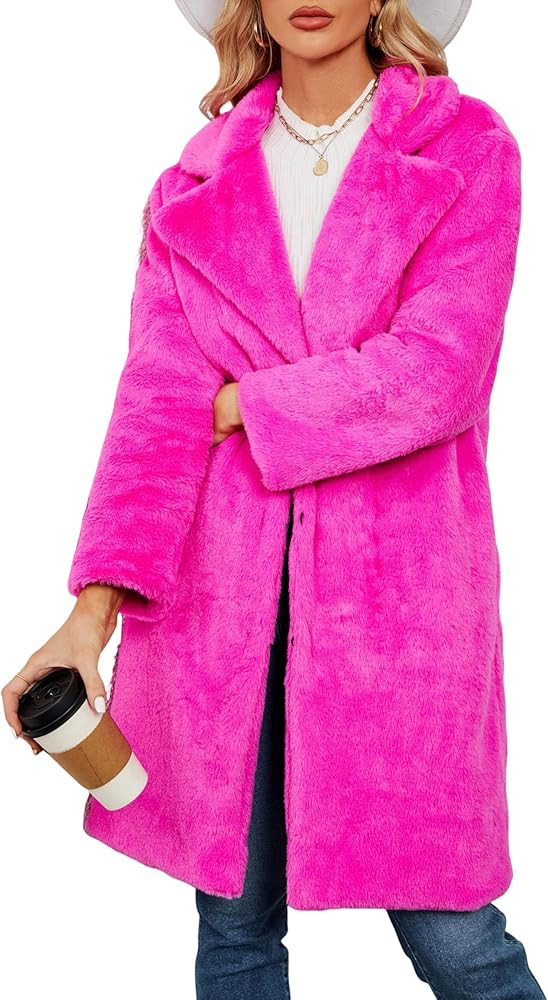 Women's Faux Fur Coat Fuzzy Warm Winter Overcoat Long Fur Jackets Outerwear with Pockets | Amazon (US)