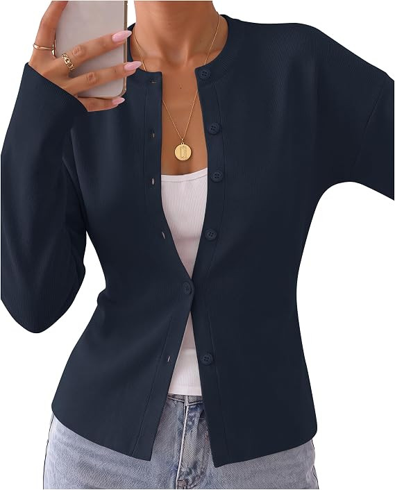 ZESICA Women's Fall Long Sleeve Button Ribbed Knit Fitted Cardigan Sweaters | Amazon (US)