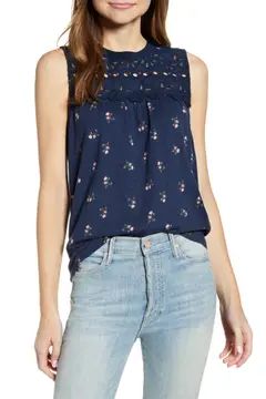 Shiffly Floral Print Cotton Eyelet Shell | Nordstrom