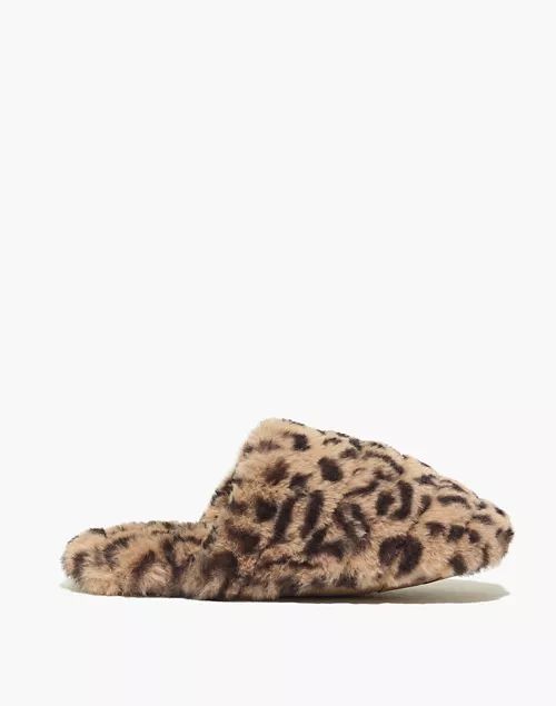 Quilted Scuff Slippers in Leopard Recycled Faux Fur | Madewell