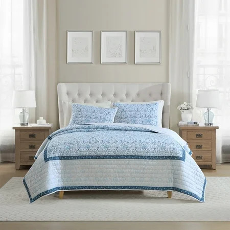 My Texas House Full/Queen Quilt Set, All-Season, 3-Piece, Blue Capri Jacobean Floral | Walmart (US)