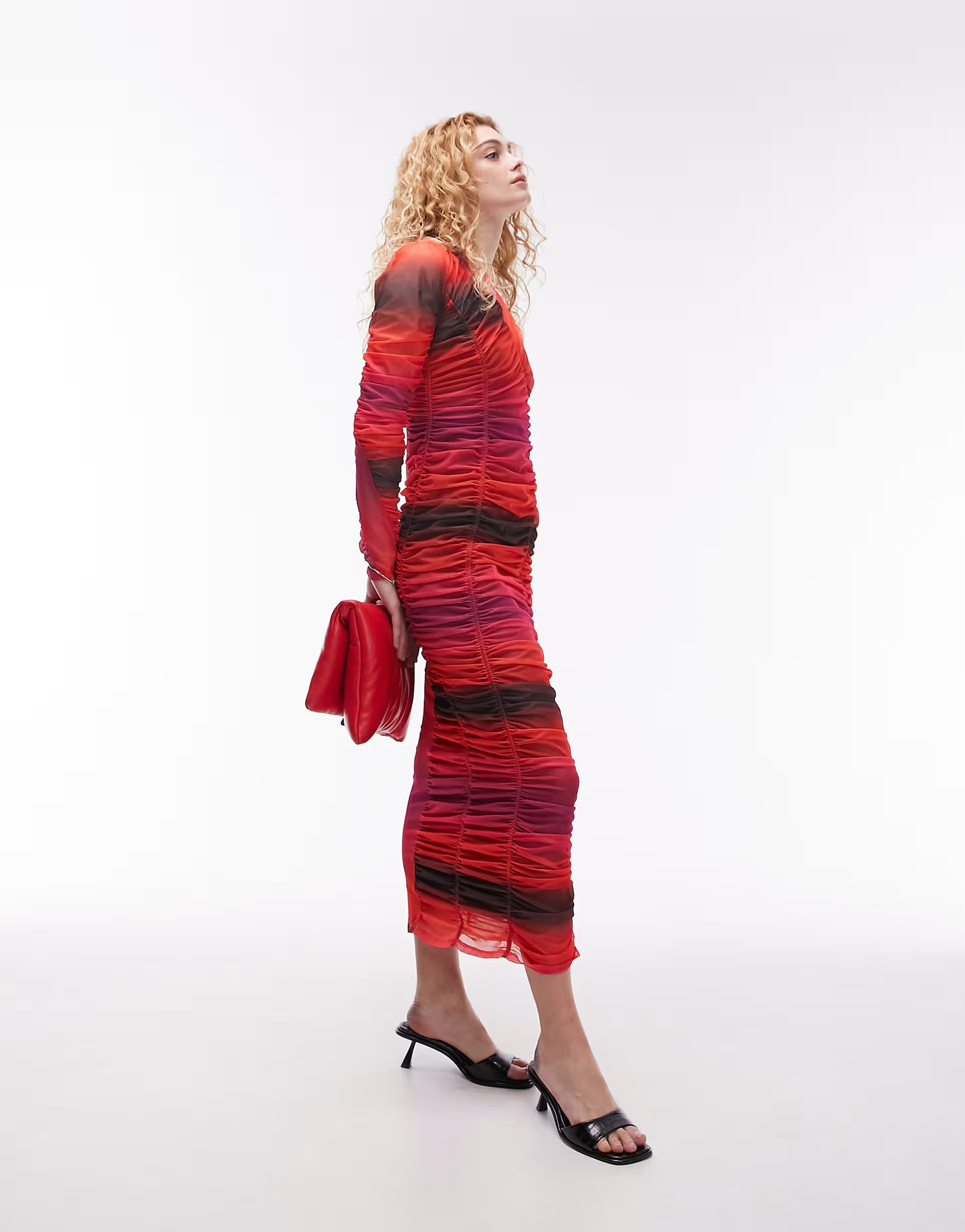 Topshop ombre ruched panel mesh midi dress in multi | ASOS (Global)