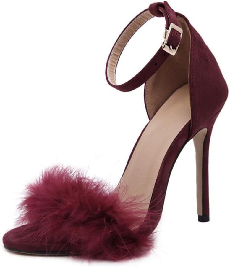 COVOYYAR Women's High Heel Sandals Fluffy Thin Heel Pumps Pointed Toe Wedding Shoes | Amazon (US)