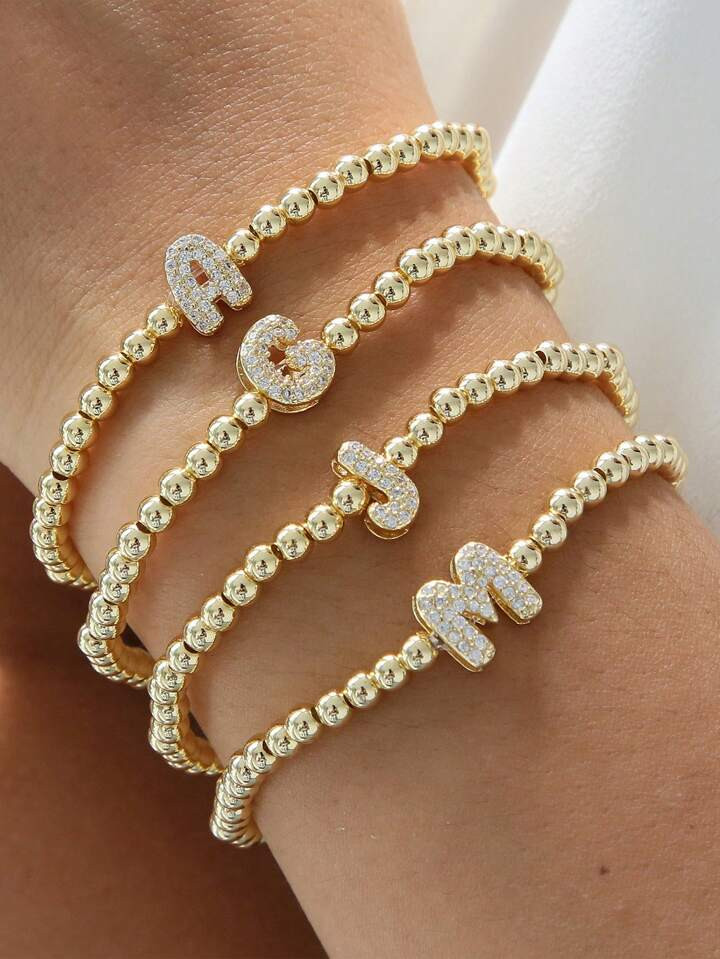 Classic Fashion Zirconia Letter Charm Women Bracelet Luxury A-Z Initials Adjustable Chain Bracele... | SHEIN