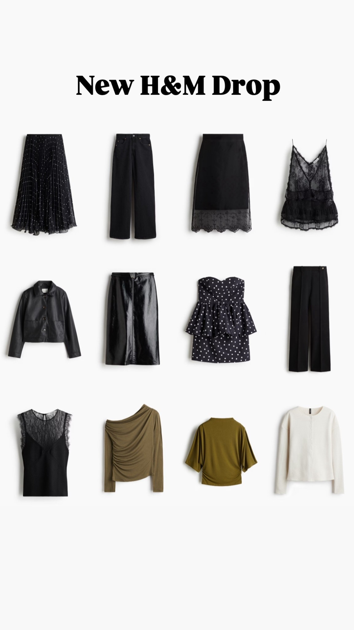 The chic new H&M drop is here, and it’s all about timeless elegance with a modern edge. ✨
From sleek tailored trousers and glossy skirts to playful polka dots and delicate lace, these pieces mix and match effortlessly for day-to-night looks. Whether you’re after a bold statement piece or versatile wardrobe staples, this collection has you covered.

Shop my top picks below and elevate your fall style with classic black, luxe textures, and a hint of olive green. 🍂🖤

UK autumn outfit- All items tagged in UK site as well 