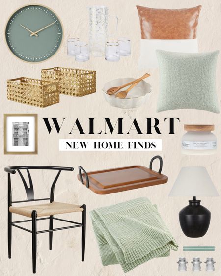 New Walmart home finds for spring! Walmart home finds, Walmart home decor, Walmart furniture, Walmart decor, affordable home decor, wishbone chair, dining chair, trendy dining chair, throw blanket, green blanket, throw pillow, boho throw pillow, green throw pillow; ceramic table lamp, trendy lamp, black lamp, wooden tray, serving tray, pitcher set, wall clock, modern wall clock, wooden frame, cane storage containers, trendy storage containers, spring candle, candlesticks, candlestick holders 

#LTKsalealert #LTKhome #LTKfindsunder100