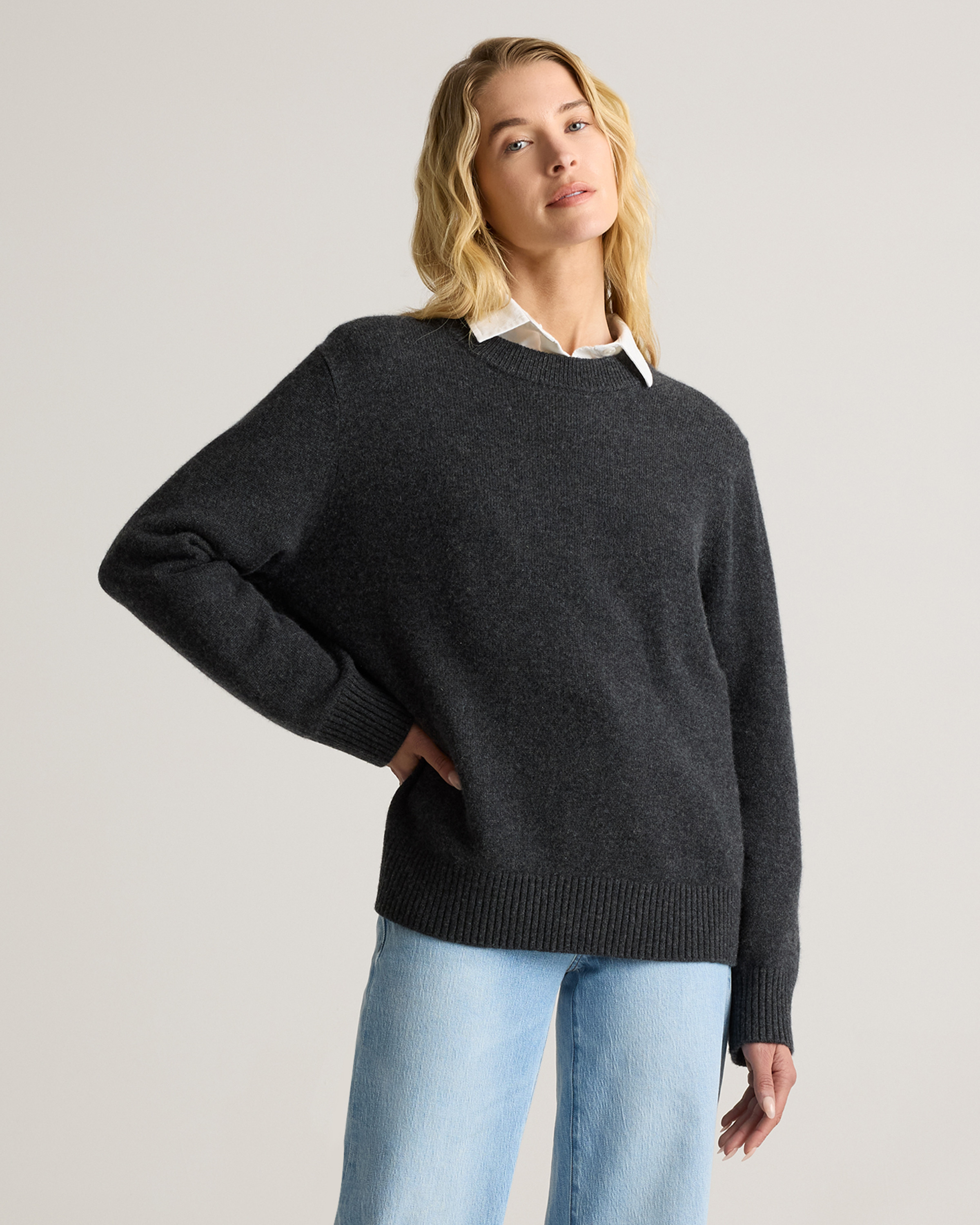 Mongolian Cashmere Oversized Crewneck Sweater in Charcoal | Quince