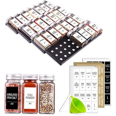 Neatsure Spice Drawer Organizer with 28 Spice Jars, 400 Minimalist Spice Labels and Funnel, 4 Tier S | Amazon (US)
