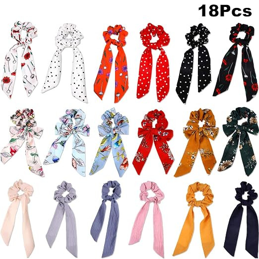 18 Pieces Hair Scrunchies Bowknot Hair Bands Elastic Hair Scarves Ponytail Hair Scrunchies for Fe... | Amazon (US)