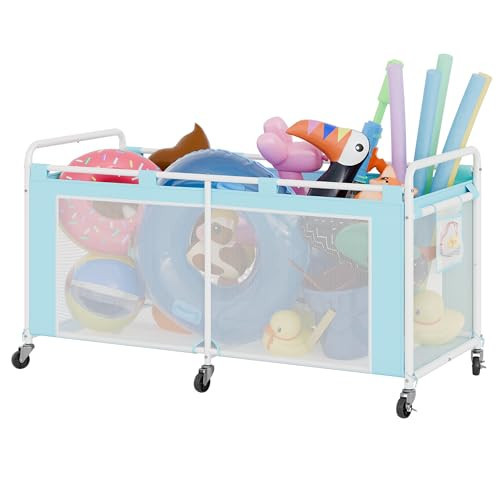 GRANNY SAYS Pool Float Storage Organizer, 290-Gallon Large Pool Storage Bin,35" Pool Toy Storage Cart with Wheels for Floats,Toys and Balls,Mesh Poolside Storage Holder for Swimming Pool, Blue | Amazon (US)
