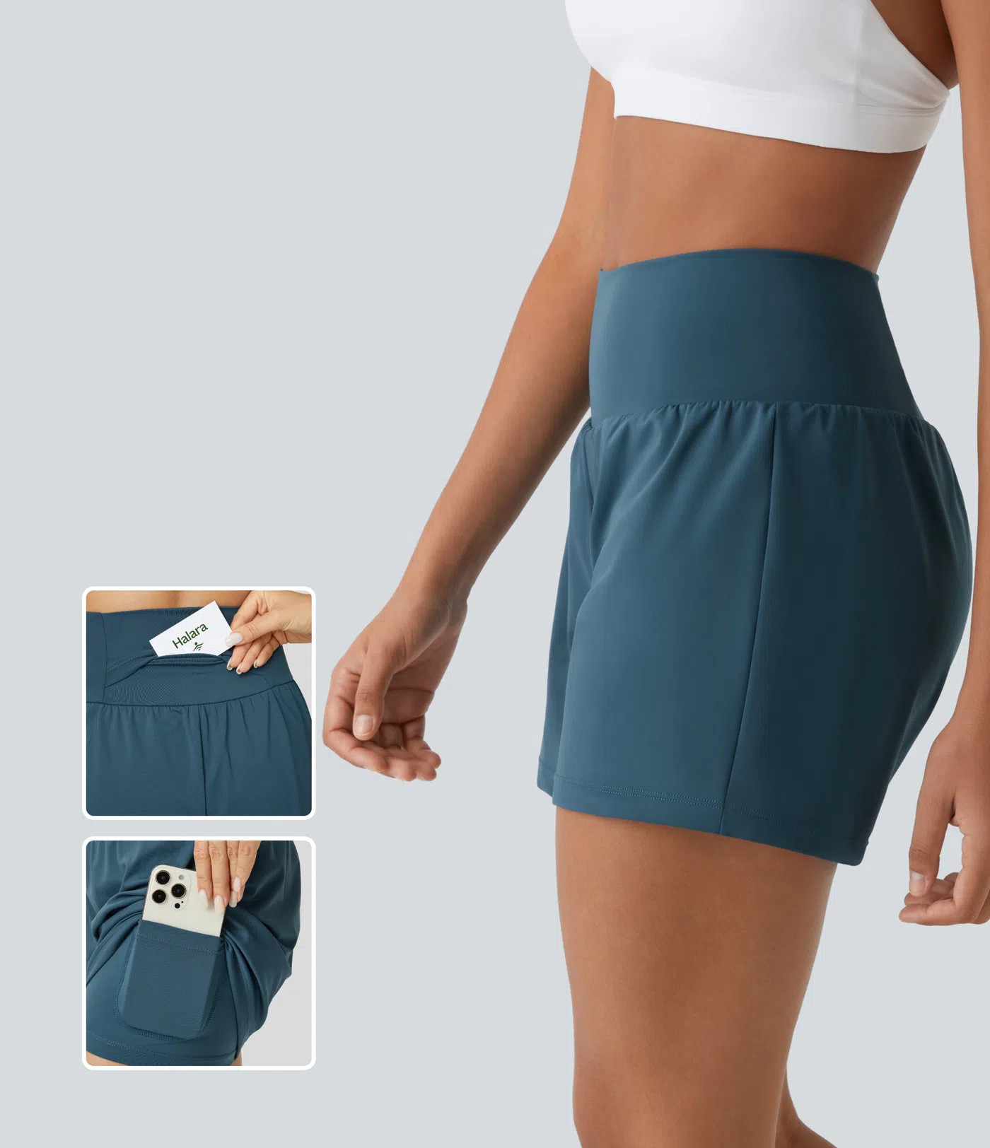 SoftlyZero™ Airy Super High Waisted 2-in-1  Cool Touch Yoga Shorts 5'' with Pockets-Longer Leng... | HALARA
