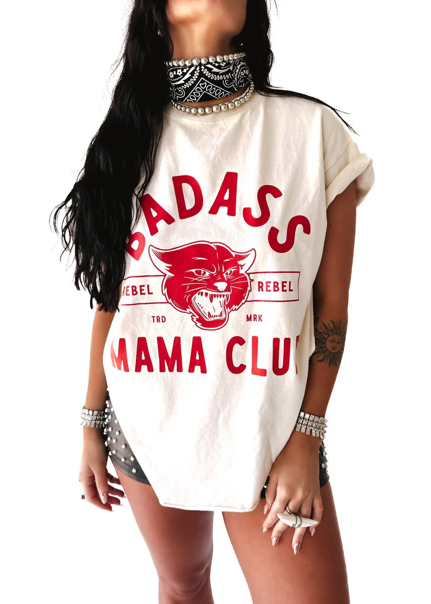 BADASS MAMA CLUB SIDE SLIT TEE | Pebby Forevee