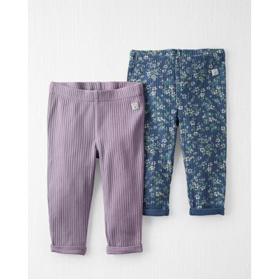 little Planet By Carter's Baby 2pk Organic Cotton Floral Pants - Blue/Pink | Target