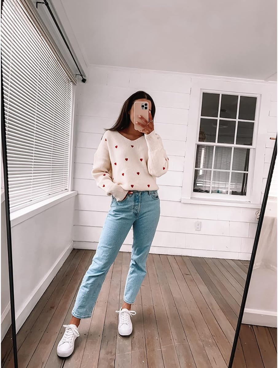 Valentines day outfit💕 Sweater- wearing M, jeans + sneakers true to size
 

 #LTKPetite #LTKFindsUnder100