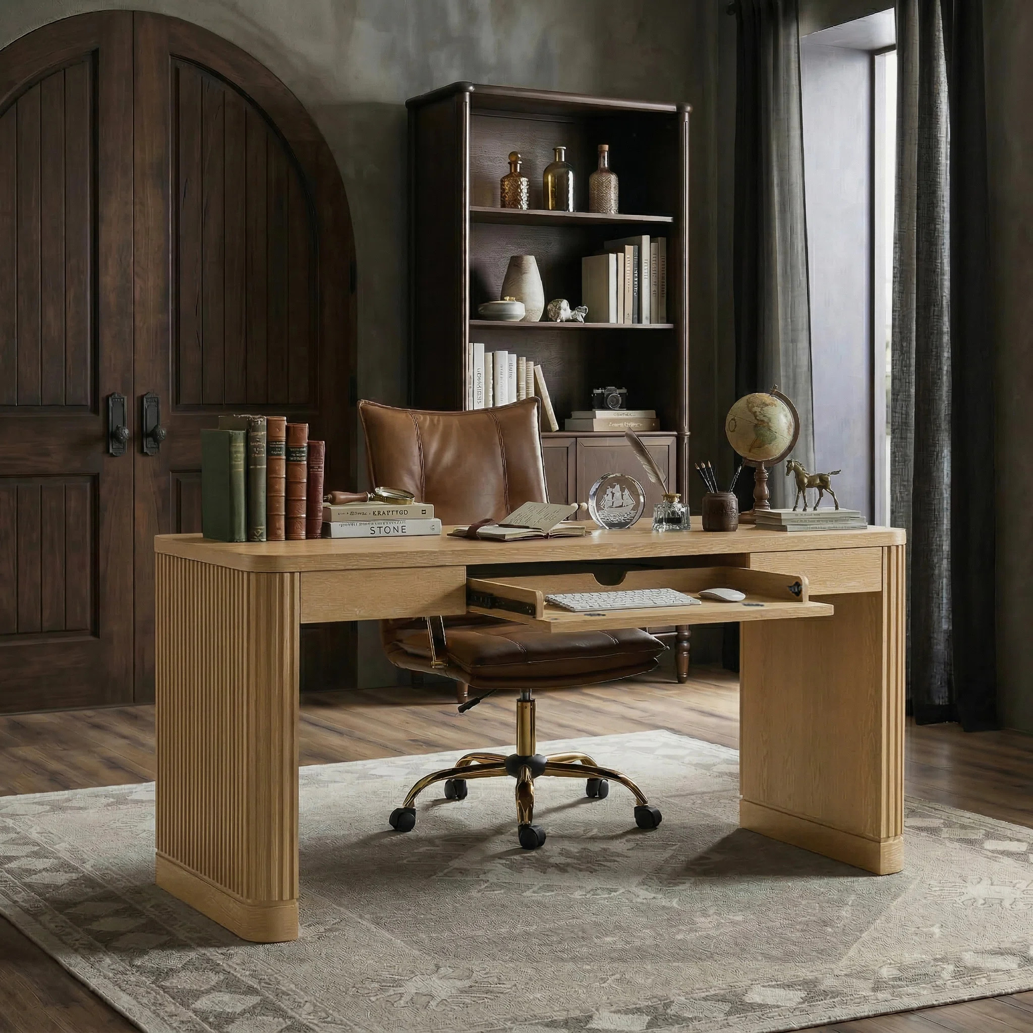 Kaybri Aranza 60”W Solid Wood Base Fluted Desk with Cable Management and Power Outlets | Wayfair North America