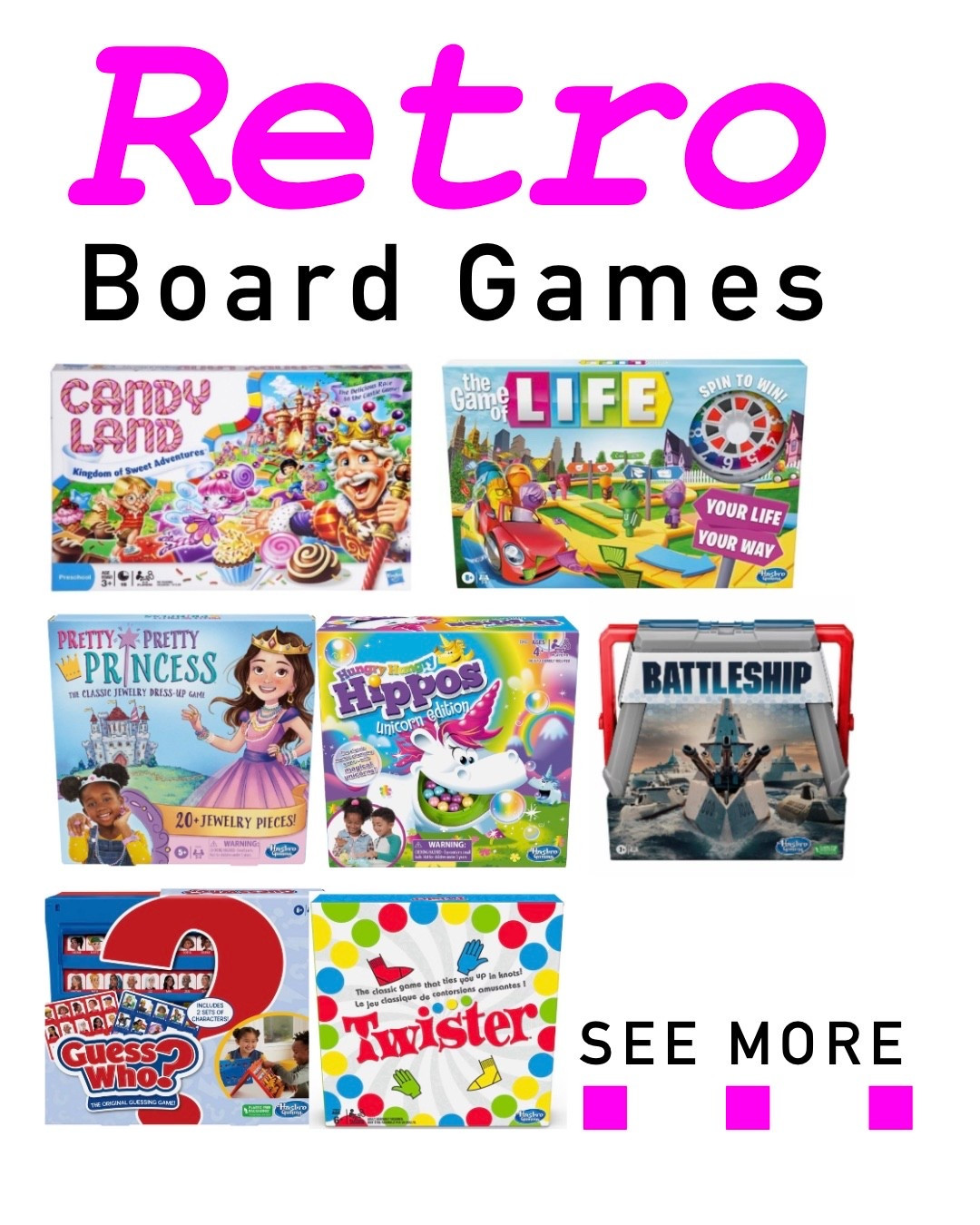 Retro Board Games. For the ones who never really grew up. 💖 Pretty Princess, Twister, Candyland, Guess Who…and so much more!

#LTKmomlife #LTKdayinmylife #LTKKids